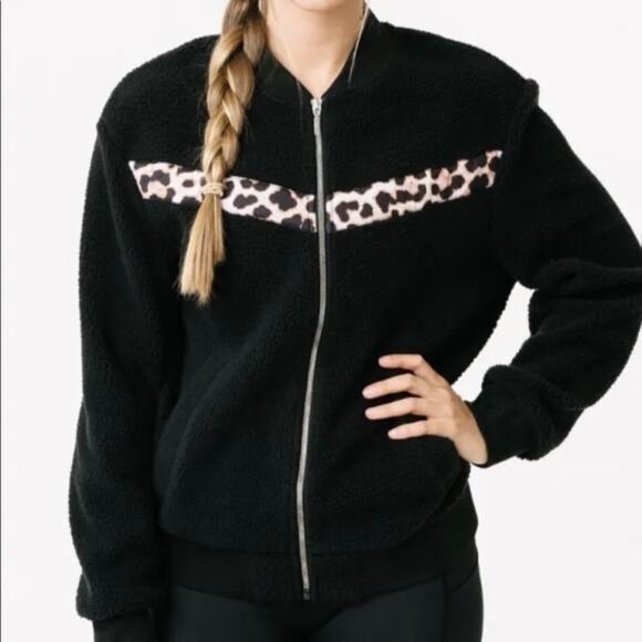 Zyia Active Leopard Flying V Teddy Fleece Jacket High Pile Black Zip Up Size S - Picture 11 of 11